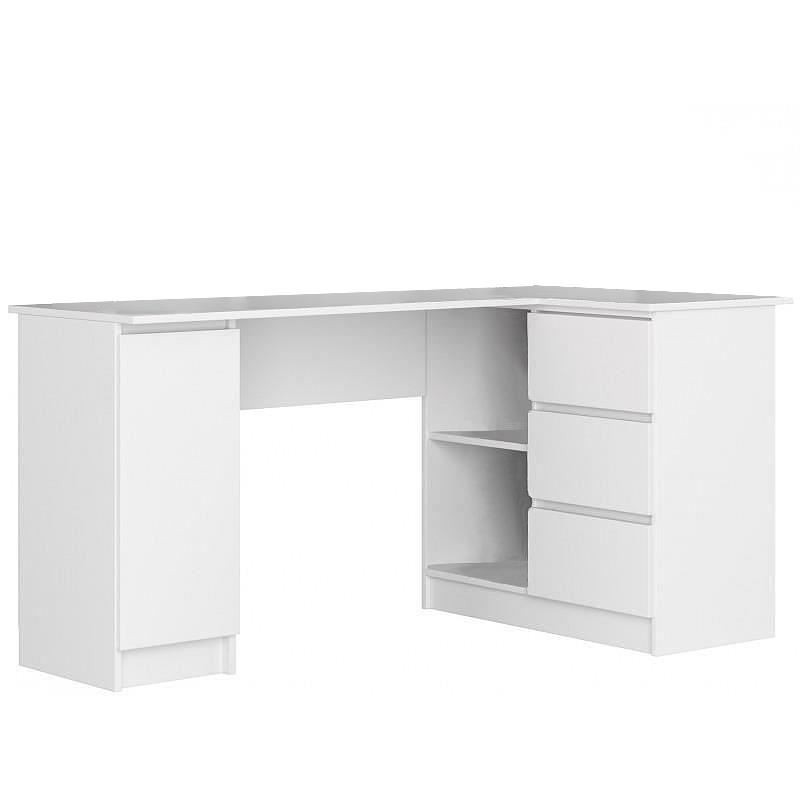 Birou calculator pe colt, placa laminata, 3 sertare, 4 rafturi, alb, 155x85x77 cm - imagine 5